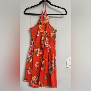 Floral Halter Neck Romper - Red